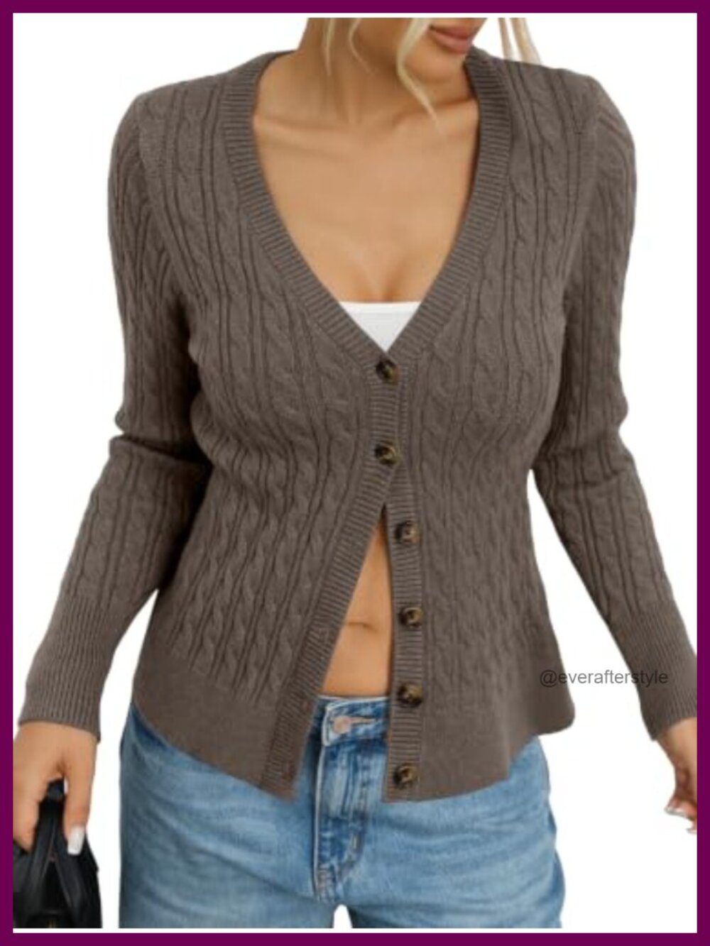 Cable Knit Cardigan Sweater Chunky Button Down V Neck Long Sleeve